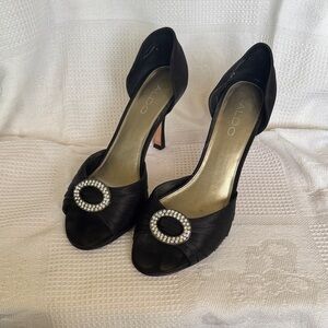 Aldo Elegant Black Heels with Sparkling Circle Accent